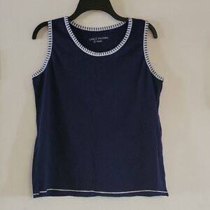 NWOT Carole Hochman Blue and White Fitted Tank Top